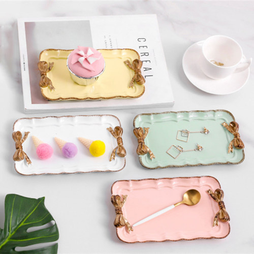 Creative Resin Dessert Plate Gold Macarons Color Bow Cake