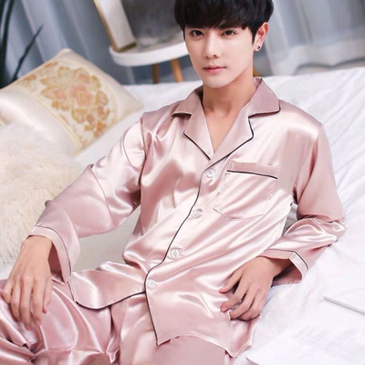 2021 New Male Stain Silk Pajama Set Pyjamas Silk Sleepwear M