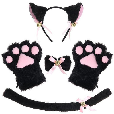 newCat Cosplay Costume Set Kitten Tail Ears Collar Paws Glov
