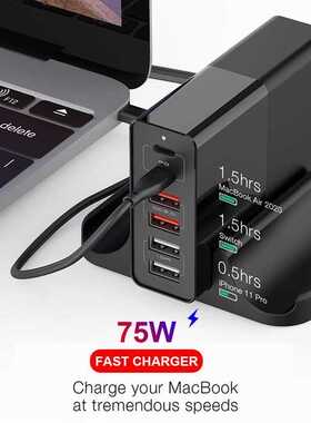 URVNS 75W PD 6 Port Desktop Adapter, 65W Power Delivery Typ