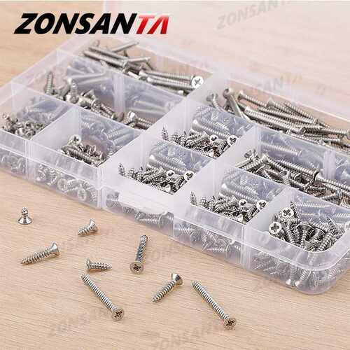 500Pcs M3 Tapping Cross Flat Head Self Screw Assortment Kit