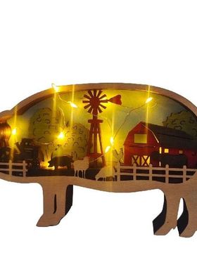 Wooden Animals Ornaments Farm Cattle Sheep Pig Rhino Camel