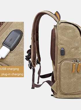 Photography Retro Waterproof Batik Canvas backpack w USB Por