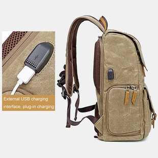Photography Retro Waterproof Batik Canvas backpack w USB Por
