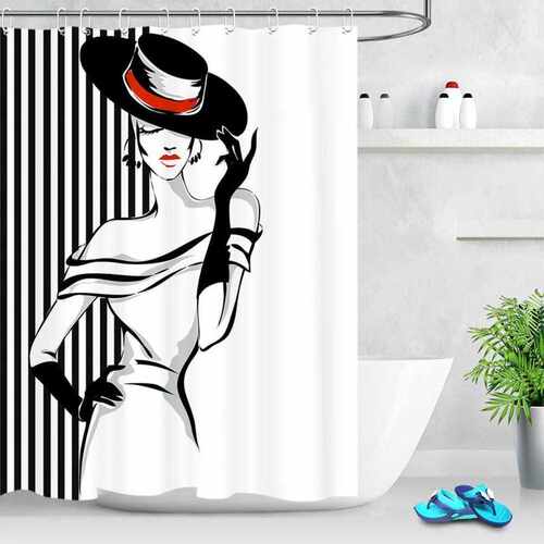 Bath Curtains Shower Hooks Polyester-Fabric Washable Waterpr