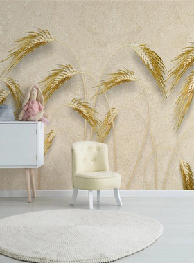 Custom 3D Mural Printed Wallpaper Golden Reed Wheat Photo