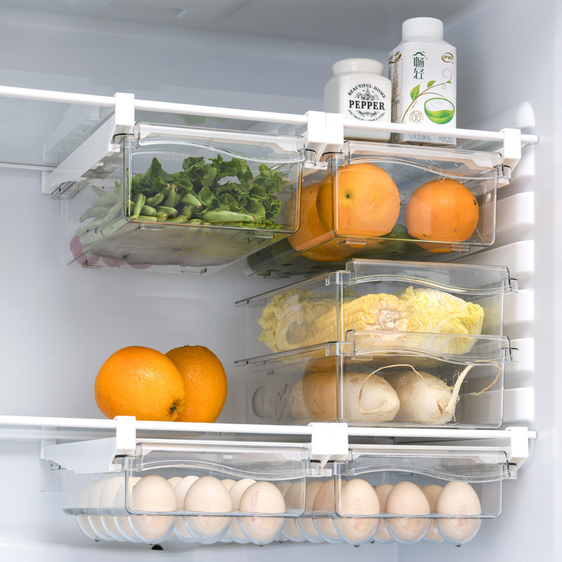 Plastic Clear Fridge Organizer Slide Under Shelf Drawer Box