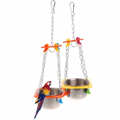 1pc Birds Parrots Hanging Feed Bowl Swing Cage Toys For Par