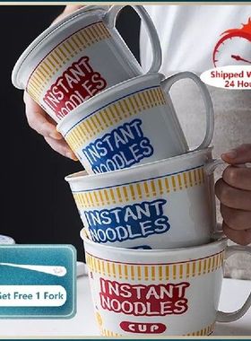 Mangkuk Mie Instan Keramik Jepang dengan Tutup dan Pegangan
