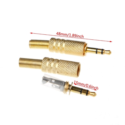 10 Pcs Gold Plated 3.5mm 2 Ring 3P Stereo Jack Plug Cable