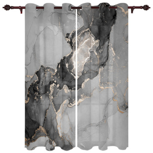 Marble Texture Ink Black And White Window Curtains for