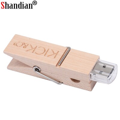 SHANDIAN SB 2.0 free custom logo wooden clip model pendrive