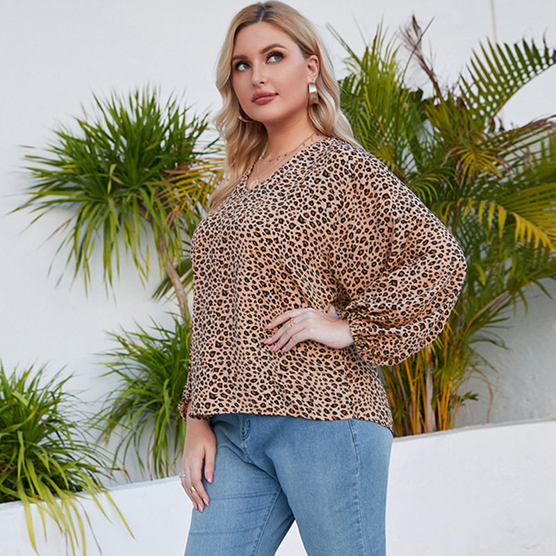 200斤胖mm大码女装fat women plus size leopard print shirt top