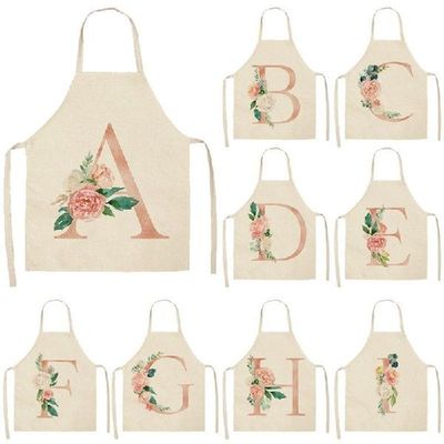 Pink Letter Flower Kitchen Aprons for Women Cotton Linen
