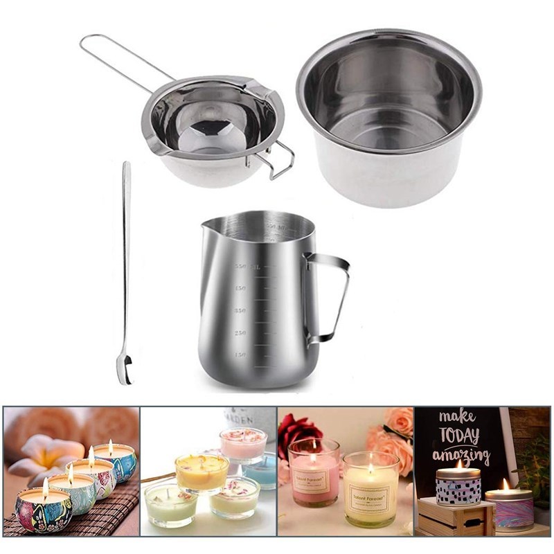 4 Set Stainless Steel Double Boiler Long Handle Wax Melting