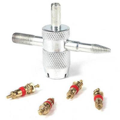 Car Bike Tire Accessory + 4 Valve Stem Core 4 Way Tyre Valve