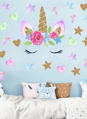 Wall-Sticker Mural Unicorn Rooms-Art Living-Room Golden-Dot