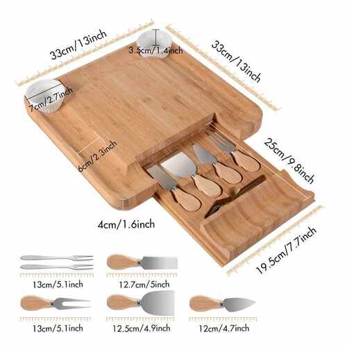 BAMBOO Cheese Knives Board Set Cheese Board Plate Platter Ch