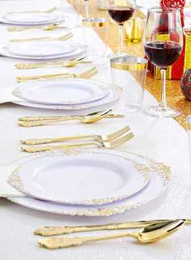 60 Pcs White and Gold Plastic Plates and Gold Plastic Silve