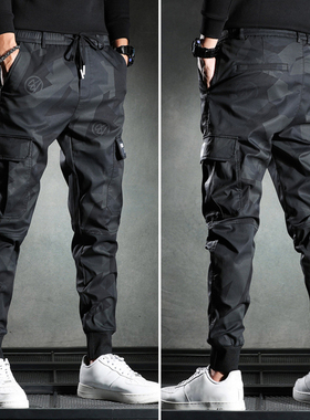 Men Pants Solid Color Multiple Pockets Japan Style Plus Size