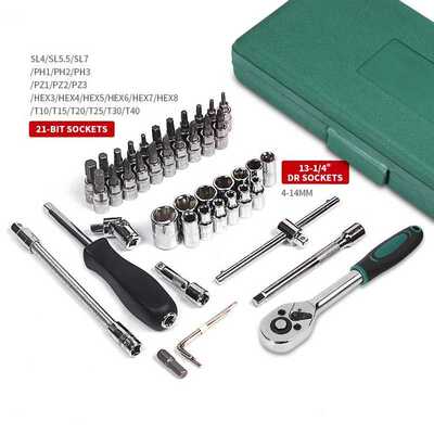 JOYLOVE Car Repair Tool 46pcs 1/4-Inch Socket Set Car Repair