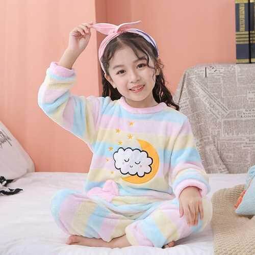 New Flannel Kids Pajamas 2021 Autumn Winter Girl Boy Sleepwe