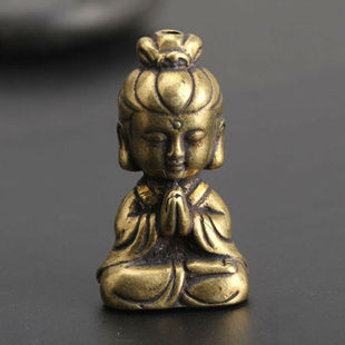 Mini Brass Guanyin Buddha Statue Ornament Homemade
