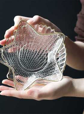 Small Glass Plates and Bowls Set with Glod Rim Nordic Ocean