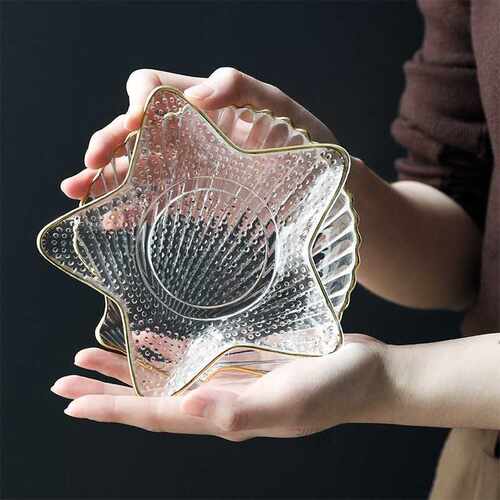 Small Glass Plates and Bowls Set with Glod Rim Nordic Ocean