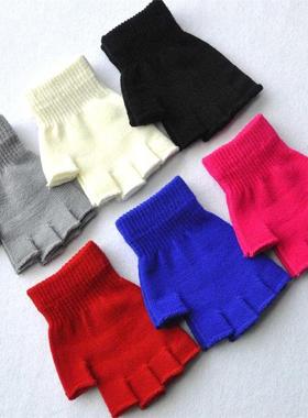 Women Men Fingerless Gloves Solid Color Half Finger Knitted