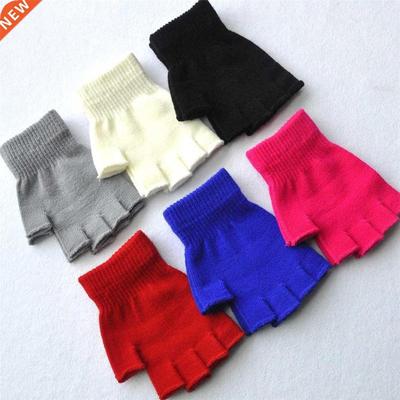 Women Men Fingerless Gloves Solid Color Half Finger Knitted
