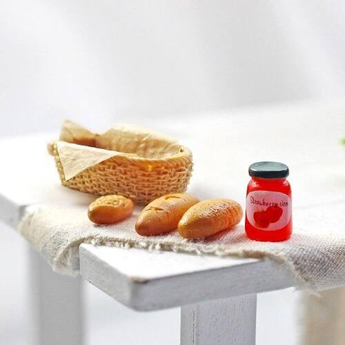1:12 Cute Jam Small Bread Basket Set for Dollhouse Decor
