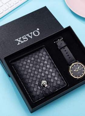 Quartz Wrist Watch Leather Wallet Gift Set for Boyfriend men