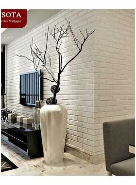 PAYSOTA Non-woven White Brick Grain Wallpaper Bedroom Living