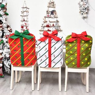Christmas Chair Back Cover Cute Bow Gift Package Festival