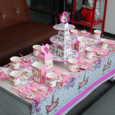 4-20 Kids Birthday Disposable Tableware Set Unicorn Tableclo