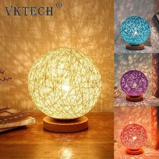 Nordic Wooden Table Lamps LED Wood Moon Lamp USB Rattan