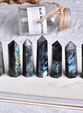 1PC Natural Crystal Labradorite Hexagonal Column Crystal Poi