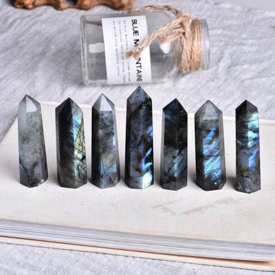 1PC Natural Crystal Labradorite Hexagonal Column Crystal Poi