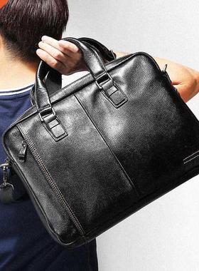 LUENSRO 100% Genuine Leather Briefcase Men Bag Business Hand