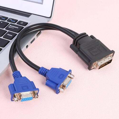 25cm DVI-I 24+5 Pins Male to Dual VGA Female Monitor Adapter