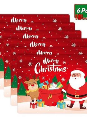 6pcs Christmas Placemats Waterproof Heat Insulation Table