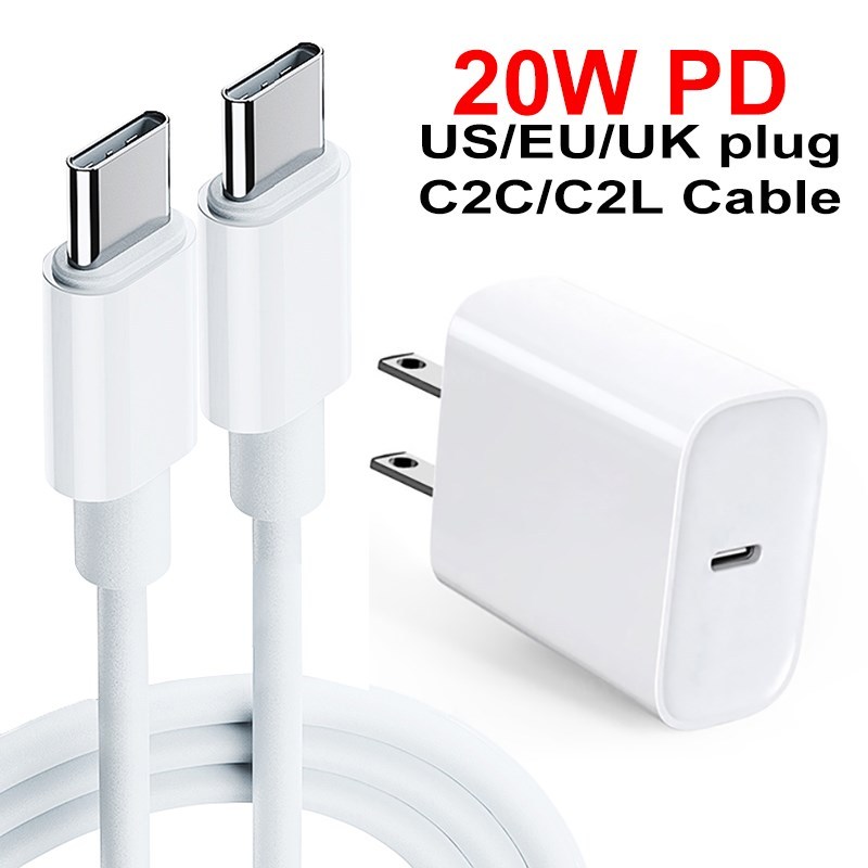 USB C for iPhone Cable US/EU/UK plug 20W PD Fast Charge Cab