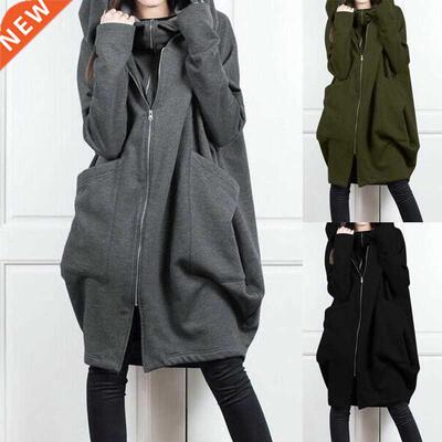 2021 women's solid color hooded pocket sweater zippe