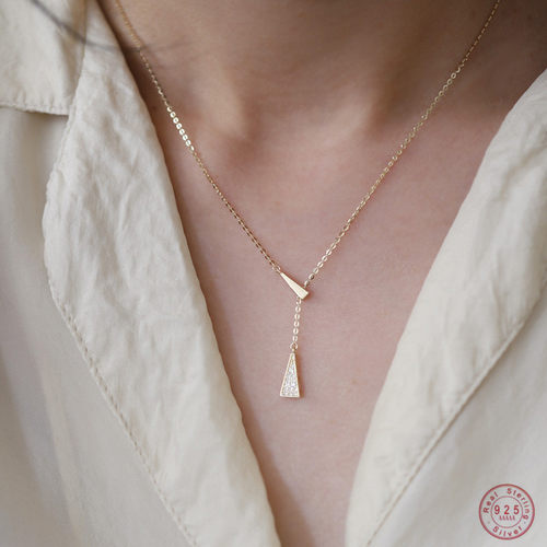 925 Sterling Silver Creative Triangle Pendant Clavicle Chain