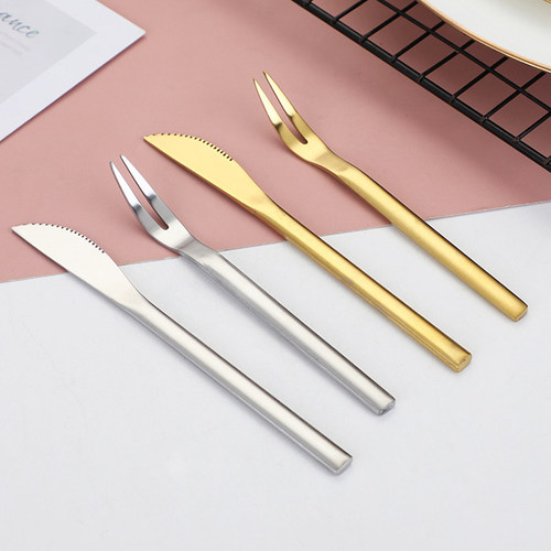 Stainless Steel Fruit Fork Knife Set Dessert Cake Fork