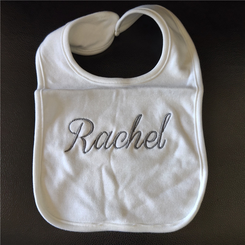Name Personalised Baby bib 100% cotton White Plain Newborn B