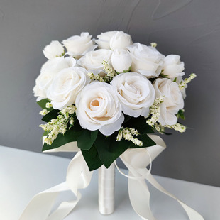 Bridal Bridesmaid Wedding Bouquet White Silk Flowers Roses A