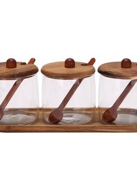 1Pc Spice Jars Container Set Wooden Lid Airtight Glass Jar