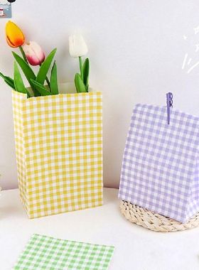 5Pcs Lattice Packaging Paper Bags Bread Storage Bag Candy